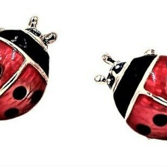 Dainty Red Enamel Ladybug Post Stud Earrings - Picture 2 of 3